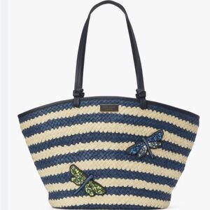 Kate Spade Striped Tote with Embellished Dragonfly Accents